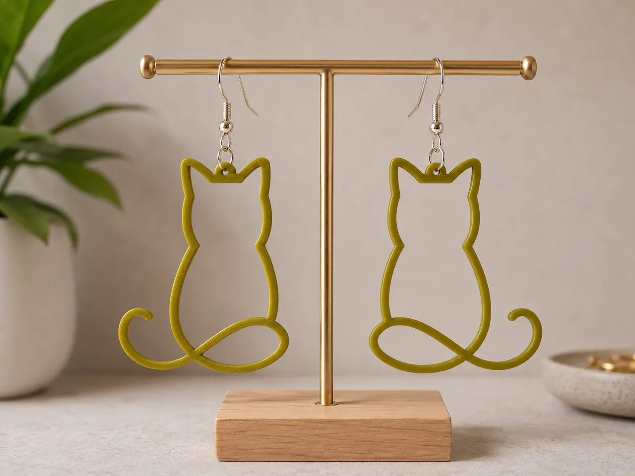 Brincos Gato Minimalista 3D view 2