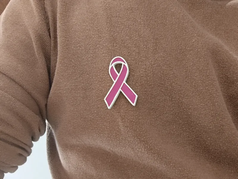Pink October ribbon breast cancer magnet encased