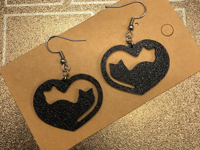 Two cats heart earrings