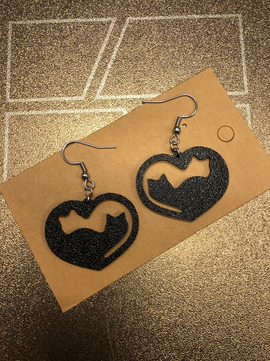 Two cats heart earrings view 2