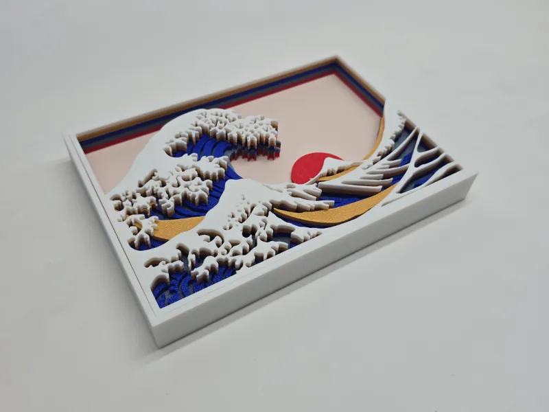 The Great Wave off Kanagawa Layered Print w/ Frame