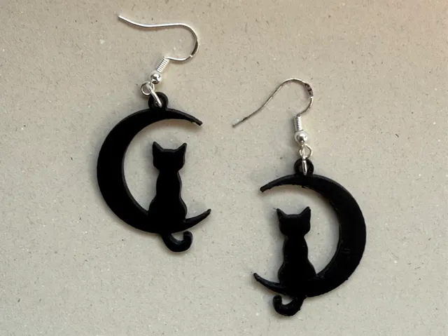 Cat and Moon Earrings