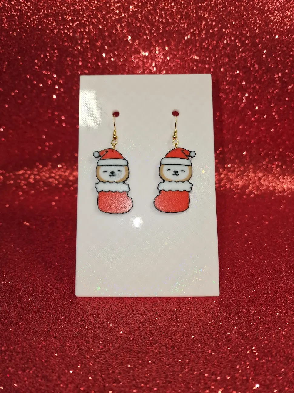 Christmas sloth earrings view 2