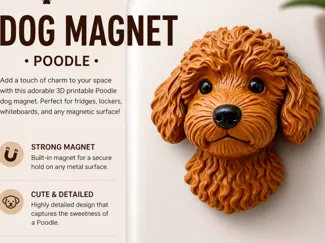 Cute Toy Poodle Dog Head Figurine – (Magnet )