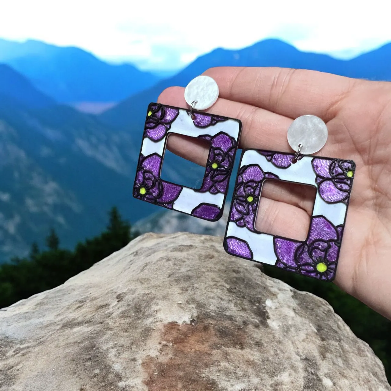 Pendientes cuadrado flores view 2