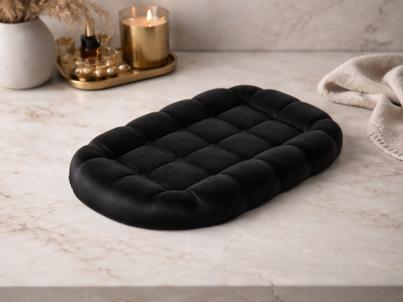 Black Tufted Tray – Sculptural Decorative Catchall