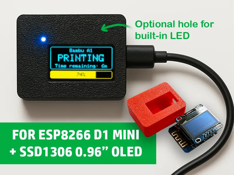 Compact D1 Mini ESP8266 + 0.96" OLED SSD1306 Case