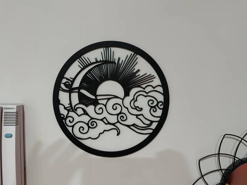 wall art sol, luna y nubes
