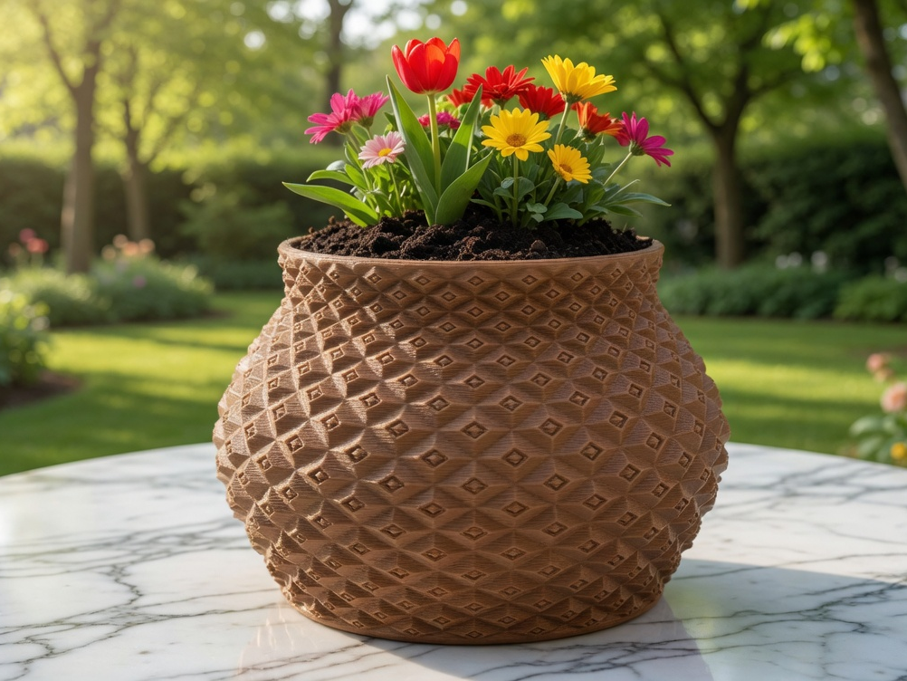 Diamond Grid Geometric Flower Pot
