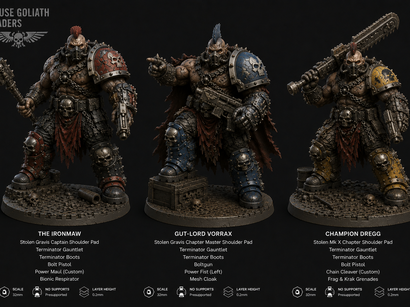 18 Armored Goliath Proxies Necromunda gangers 32mm