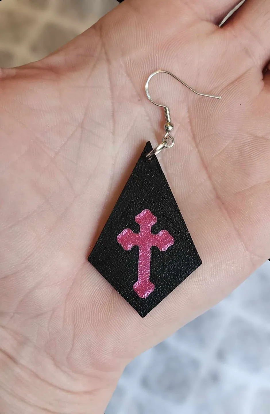 Triangle Tear Drop Cross Earrings view 3