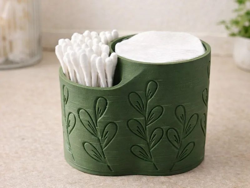 contenitore cotton fioc e dischetti foglie