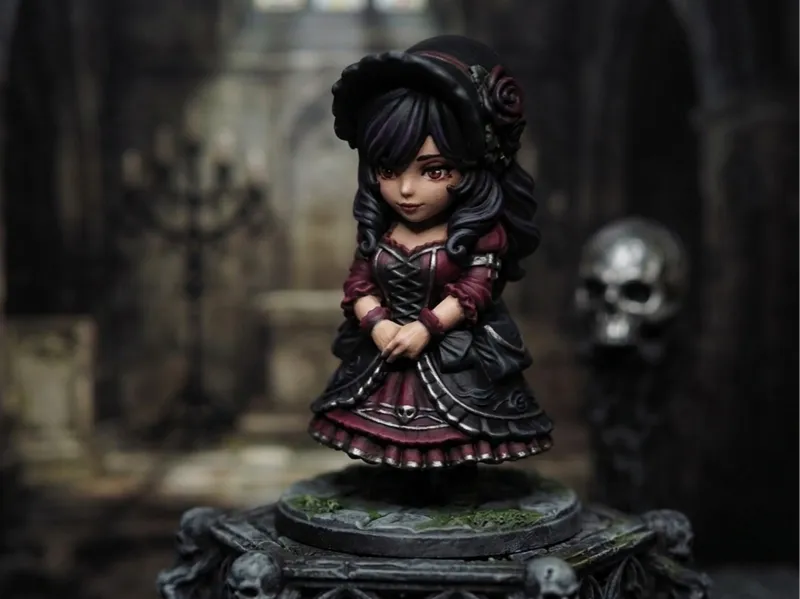 Chibi Gothic Girl – Dark Fantasy Miniature | 70mm