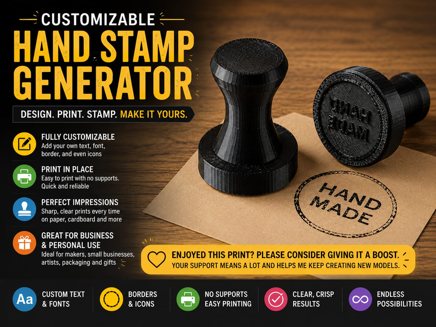Customizable Text Stamp: Clay, Soap, Leather, Ink