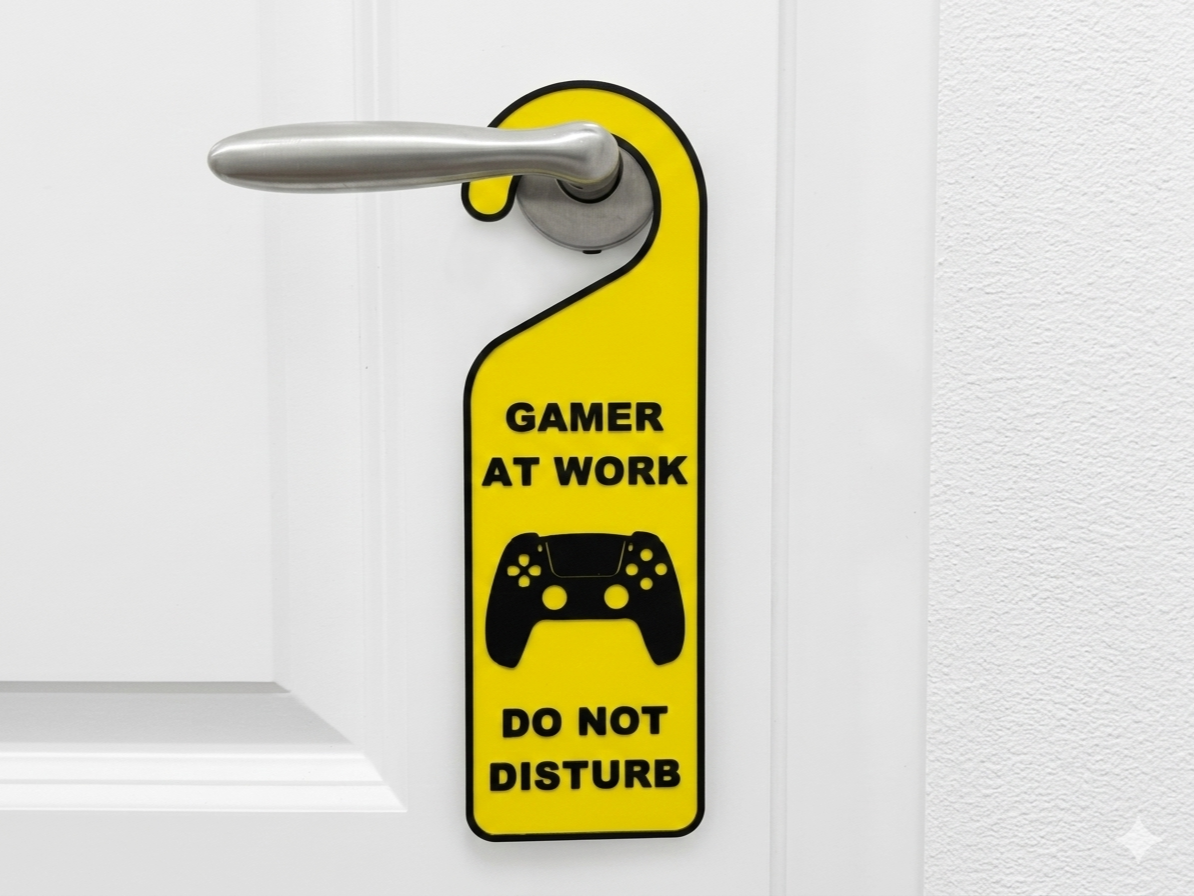 Gamer at work - Do not disturb door sign