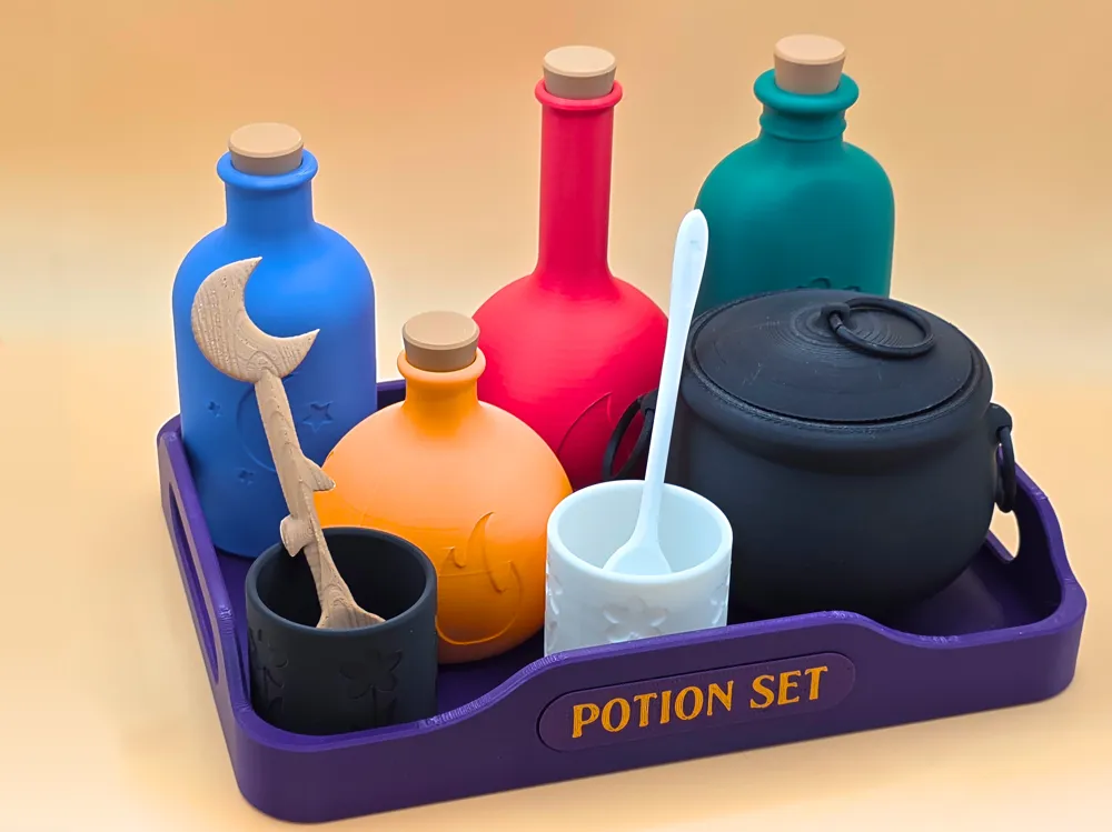 Magical Potion Set – Bottles, Cauldron & Tray - Free 3D Print Model ...