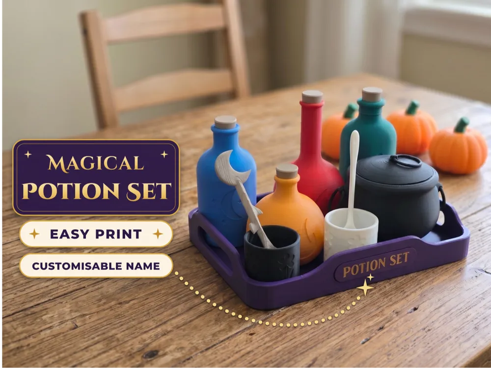 Magical Potion Set – Bottles, Cauldron & Tray - Free 3D Print Model ...