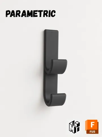 Modelo para impresión 3D: Gancho Doble de Pared - Paramétrico — vista de referencia 2