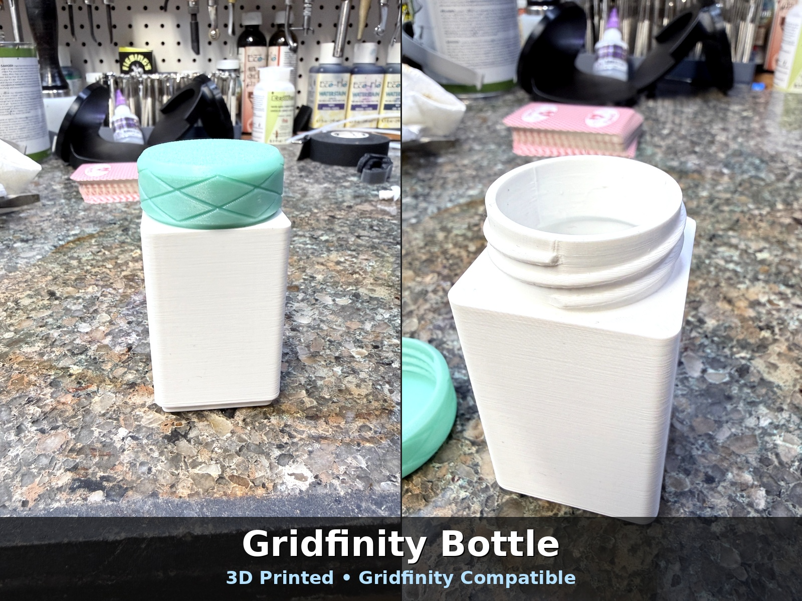 Screw-Top Storage Bottle. Gridfinity Base Compat