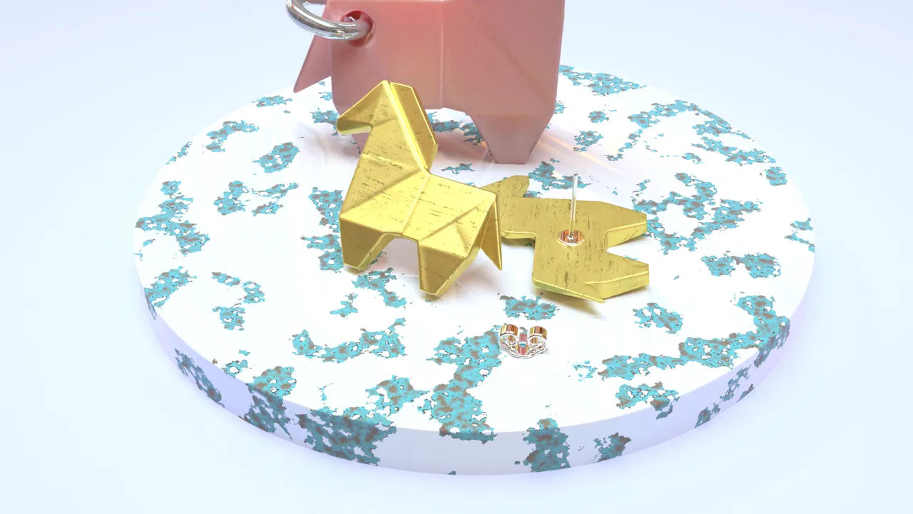 Cute Origami Horse - Earring and Pendant set view 2