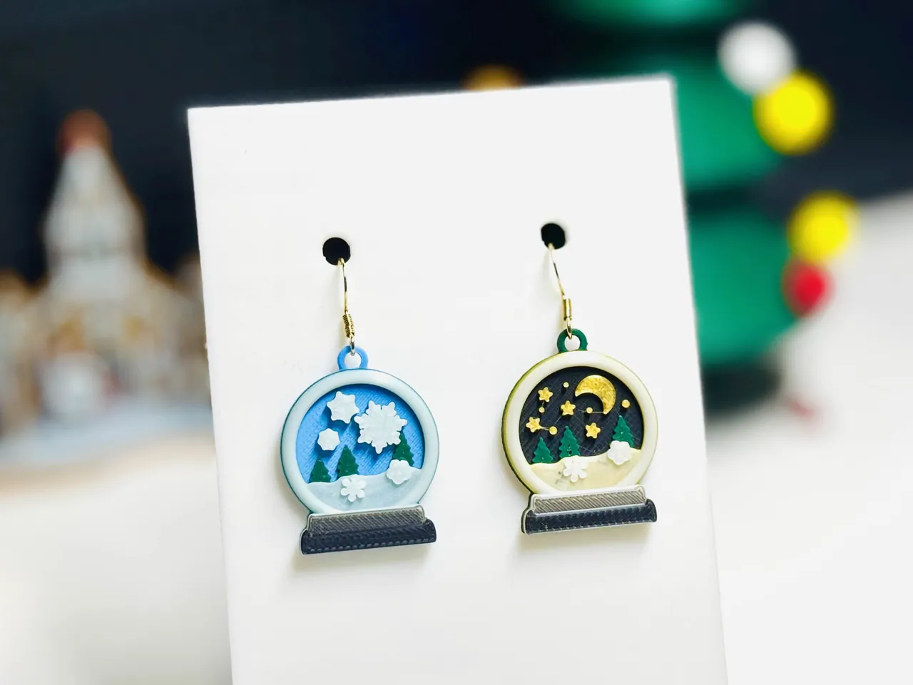 Snow Globe Earrings - Day & Night view 2