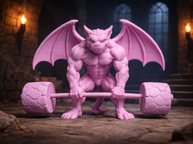 Muscular Gargoyle Deadlifting Stone Weights