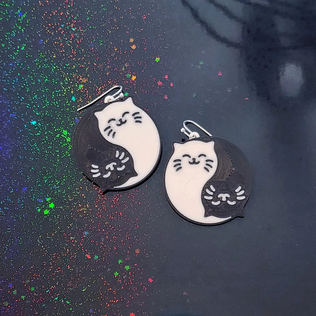 Yin Yang Cat Earrings view 2