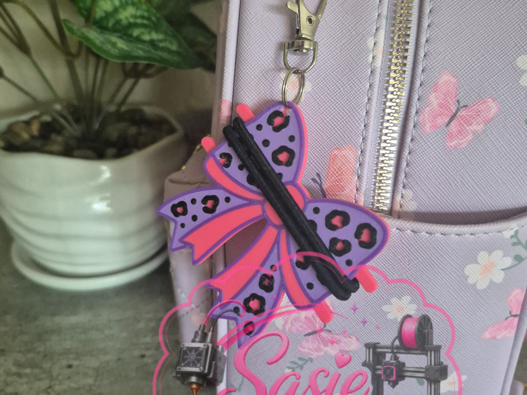 Cheetah Print Bow Hair Tie Holder Keychain - 1