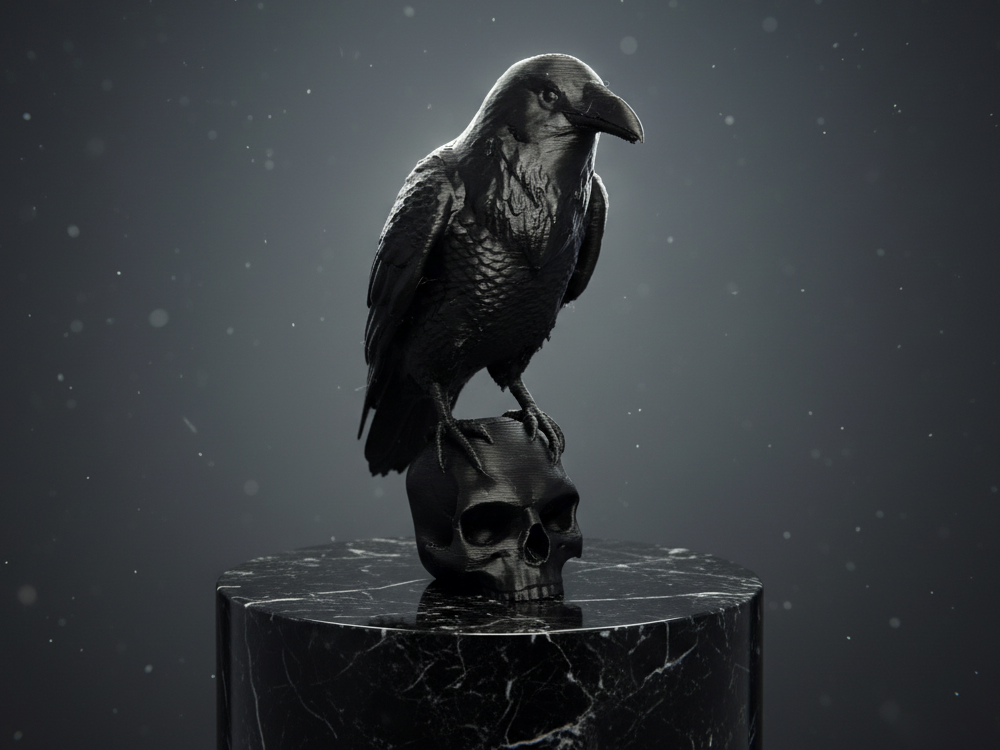Raven on Skull Figurine - Crow on Skull Figurine
