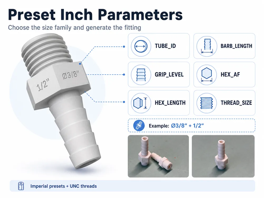 Parametric Auto-Labeled Male UNC Hose Adapter - Free 3D Print Model ...