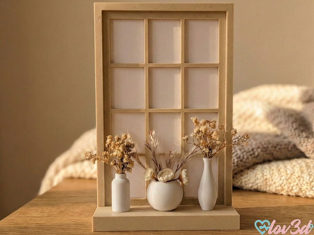 Mini Window Shelf Display with 3 Tiny Vases