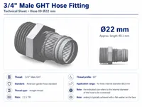 Ø22 mm – 3/4'' Male GHT Hose Barb