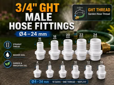 Garden Hose Fittings 3/4'' Male GHT→ Hoses Ø4–24mm
