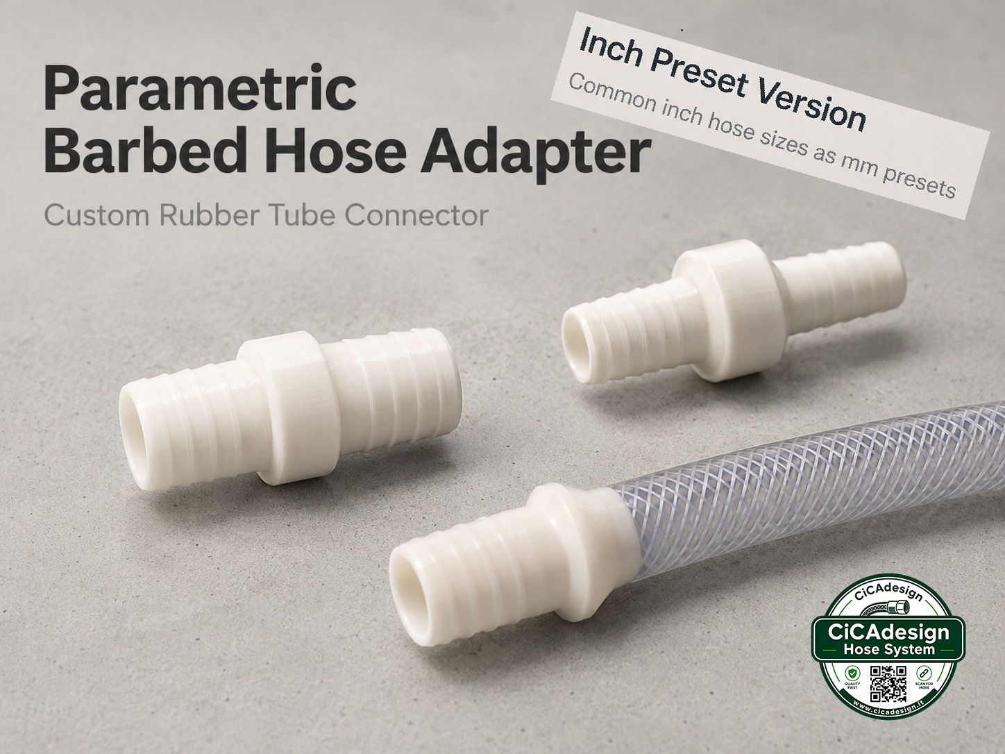Parametric Barbed Hose Adapter – Inch Preset Vers.