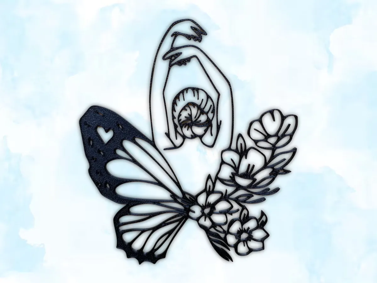 Silhouette de femme aux papillons et fleurs