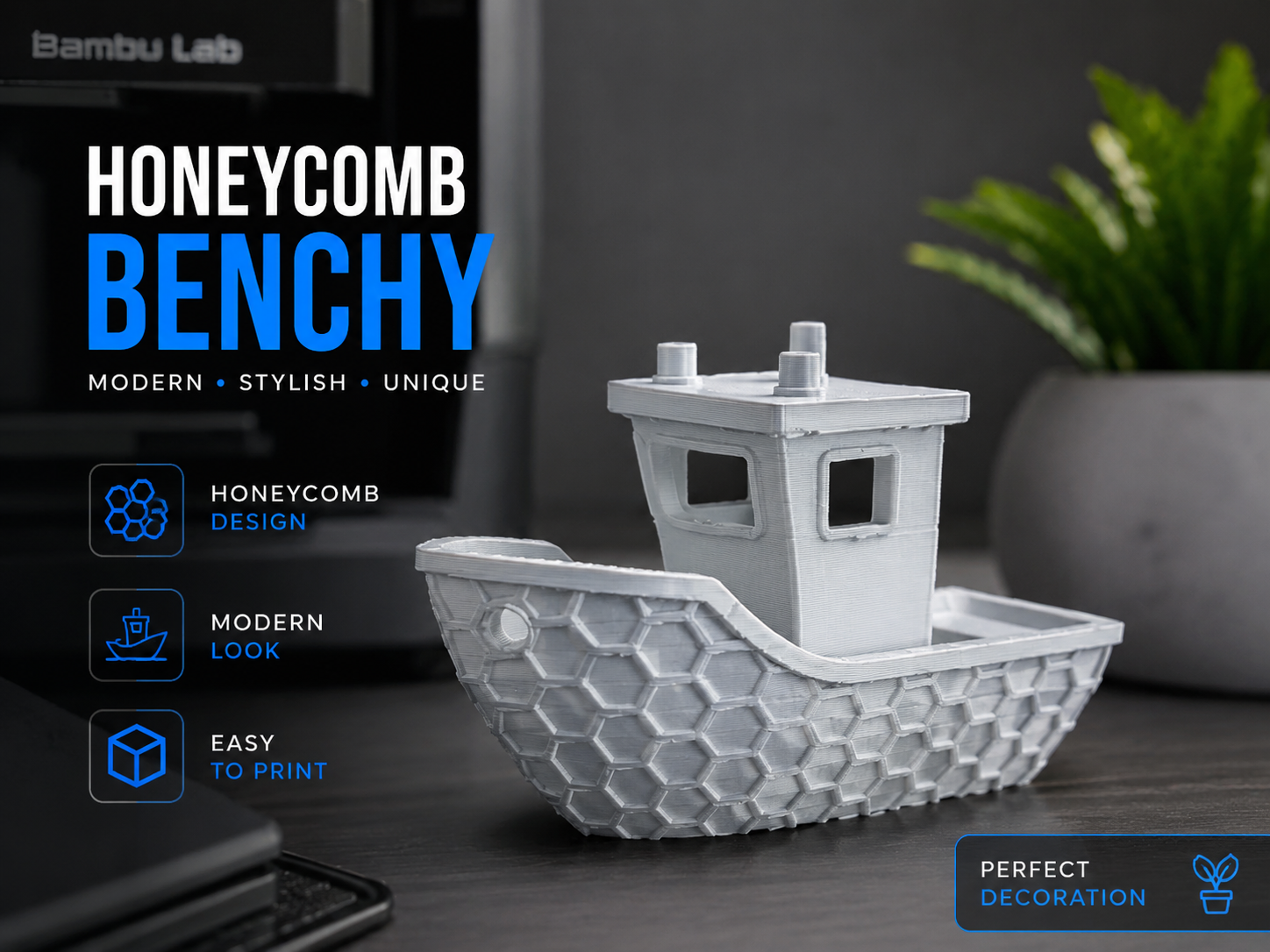 Honeycomb Benchy – Decorative Benchmark Boat