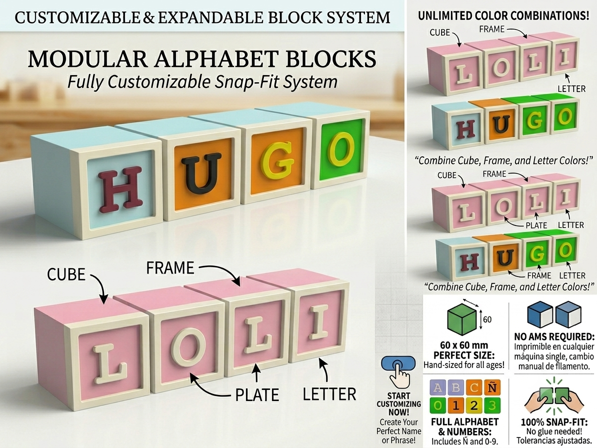 Modular Alphabet Blocks (Snap-Fit & No AMS)