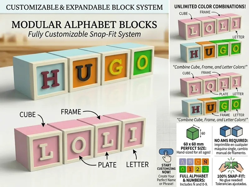Modular Alphabet Blocks (Snap-Fit & No AMS)