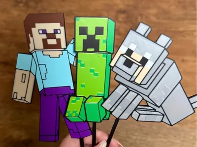 Minecraft cake toppers- Steve, Wolf and Creeper