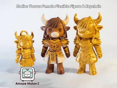 Zodiac Taurus Female + Keychain 3MF  