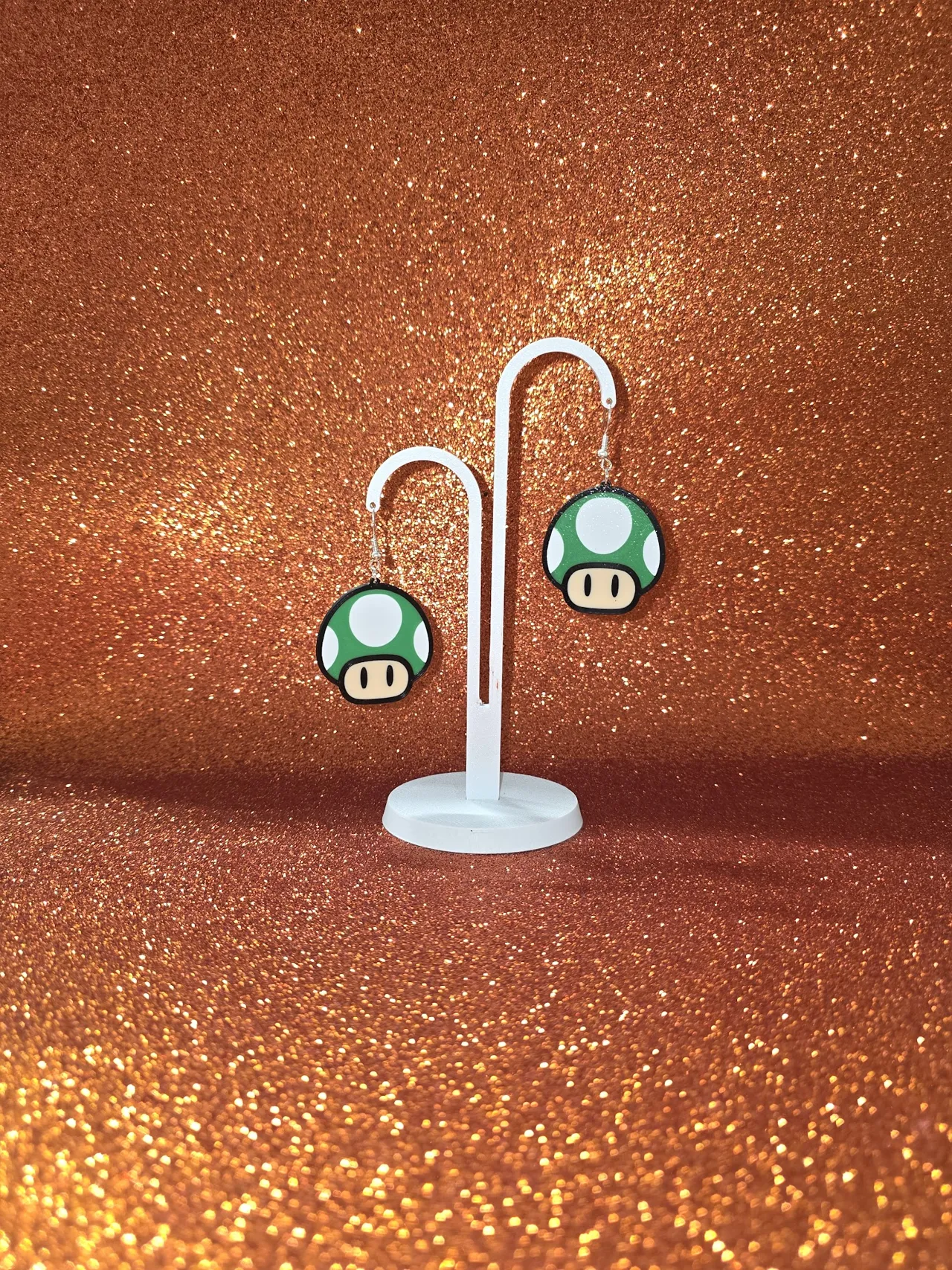 Green mushroom earrings view 3