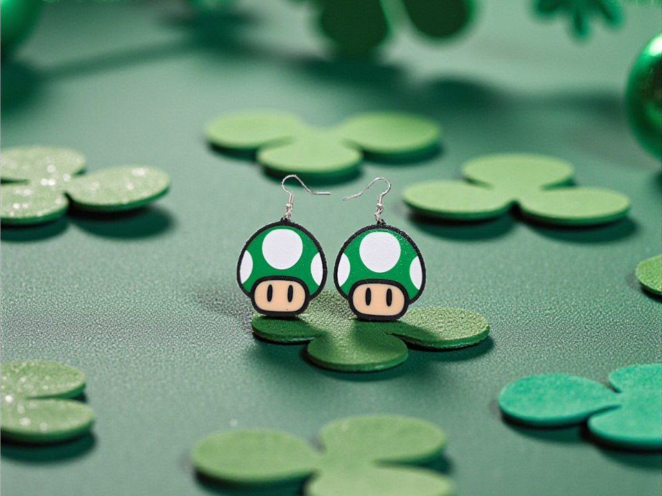 Green mushroom earrings