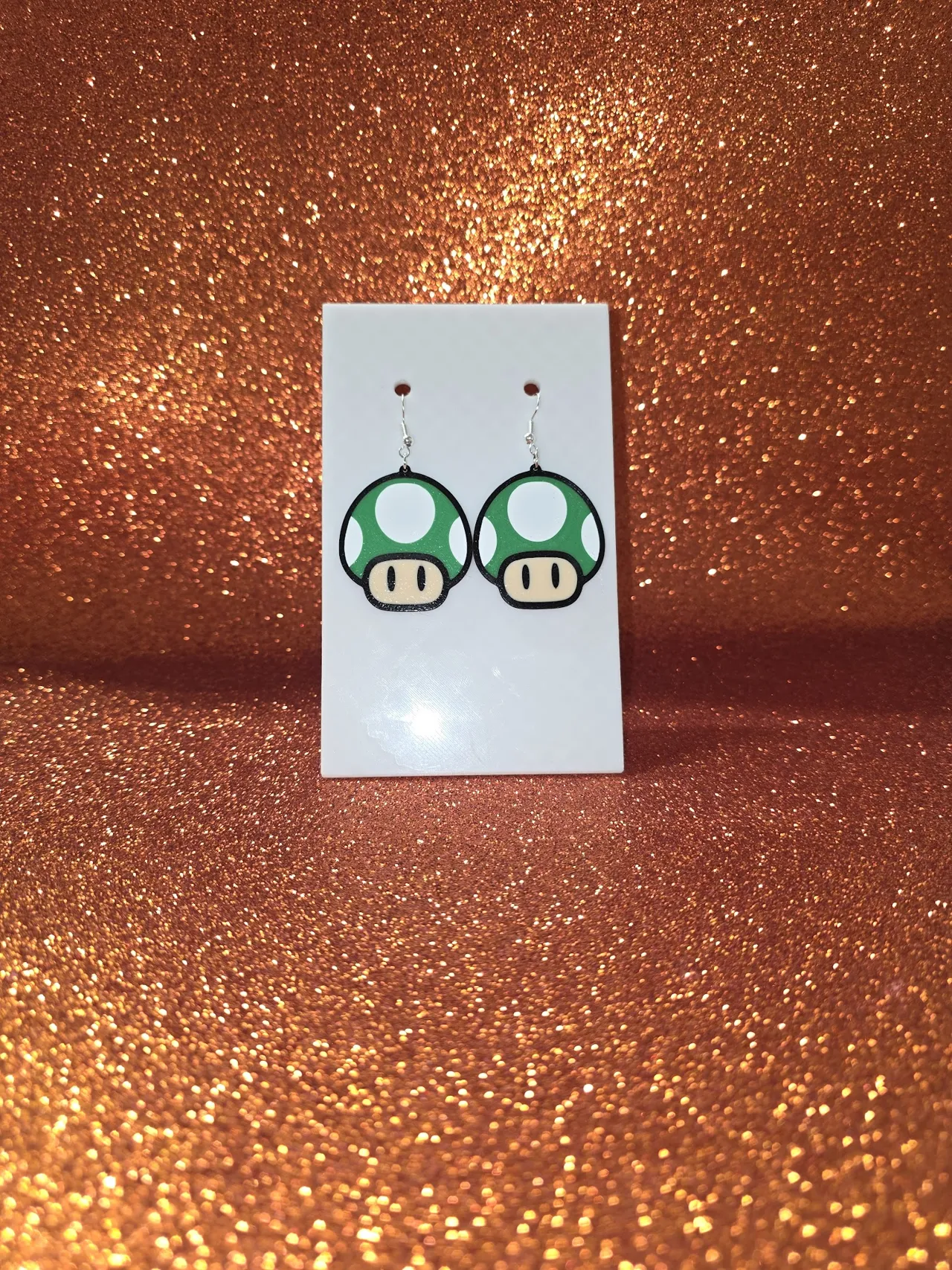 Green mushroom earrings view 2