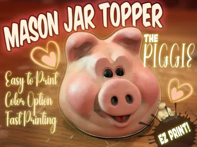 Mason Jar Insert Lid Cover - Piggie (2.75in Lid)