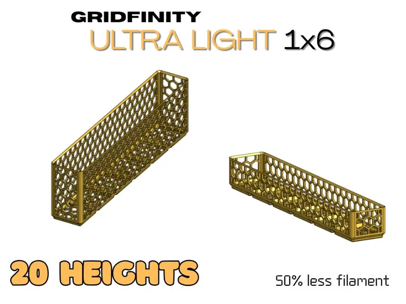 Gridfinity ULTRA light 1x6 (20 heights from 1-20)