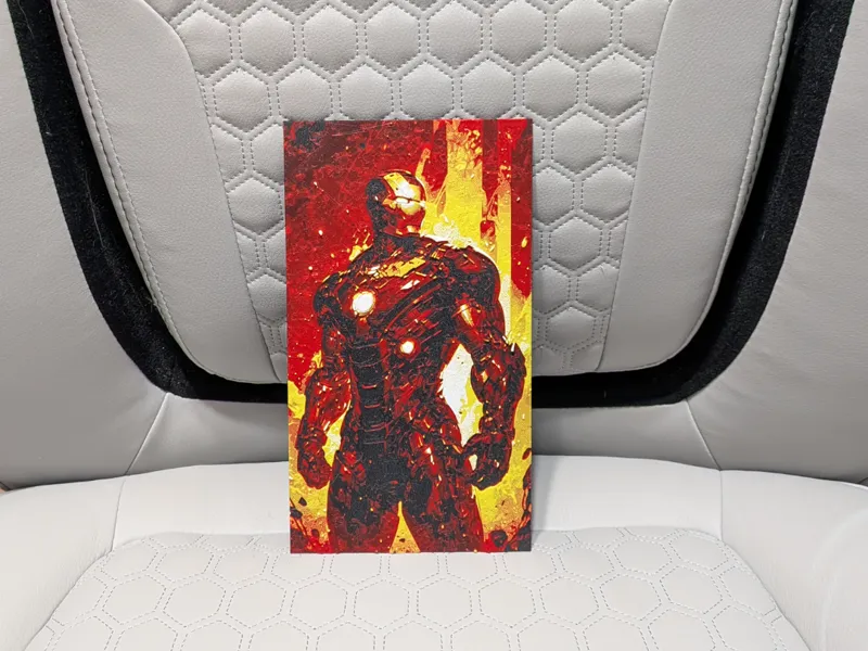 Ironman standing in front of flames hueforge