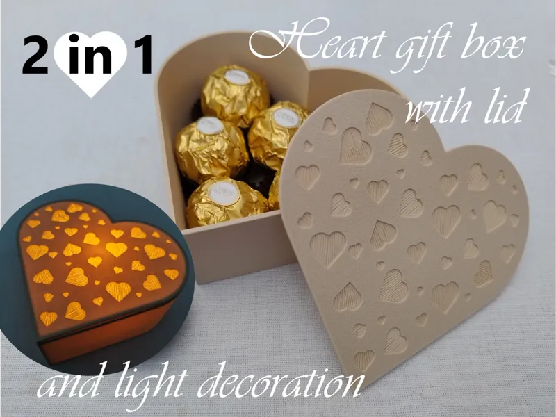 Heart gift box with lid and light decoration 2in1