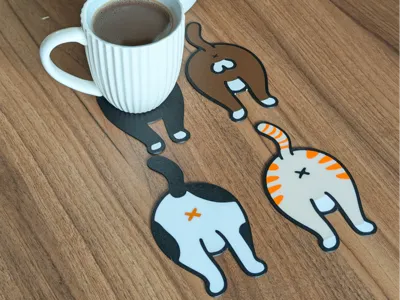 Cat's Butt Coasters - 4 Purr...fect Designs!