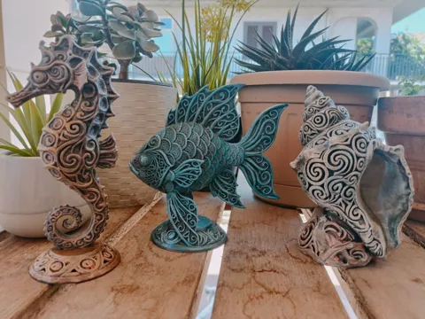Ocean Life Decor Set | Seahorse, Shell & Fish view 3