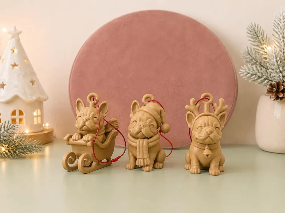 Modelo para impresión 3D: Christmas Frenchie Ornaments. Referencia del modelo original.